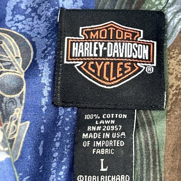 Men's Harley-Davidson Short‎ Sleeve Button Down Shirt Multicolor L Tori Richard - Picture 2 of 8